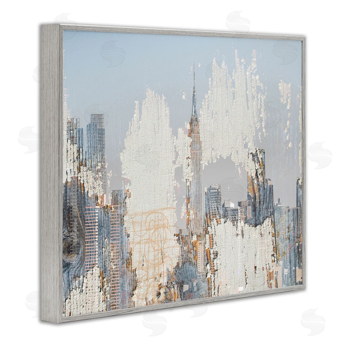 Urban Distressed NYC Skyline Grey Frame Print Wall Art, Home Decor by Irena Orlov