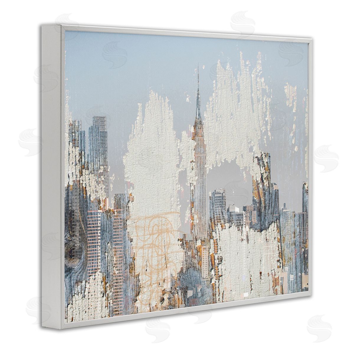 Urban Distressed NYC Skyline White Frame Print Wall Art, Home Decor by Irena Orlov
