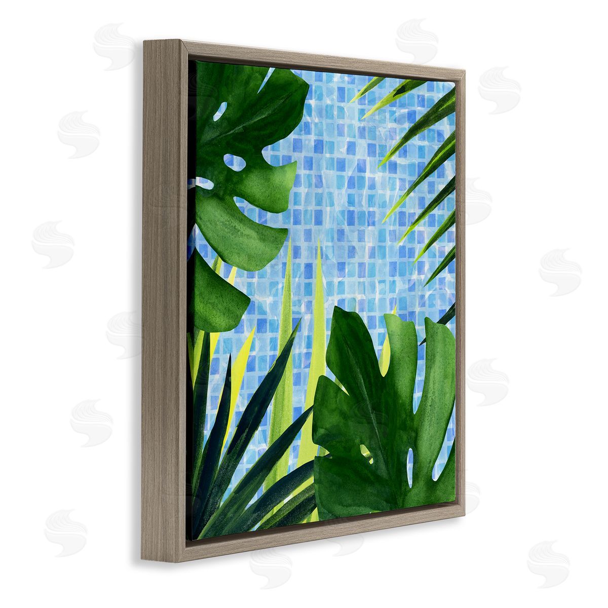 Tropical Poolside Plant Fronds Brown Floating Frame Canvas Wall Art, Home Decor by Annie Warren