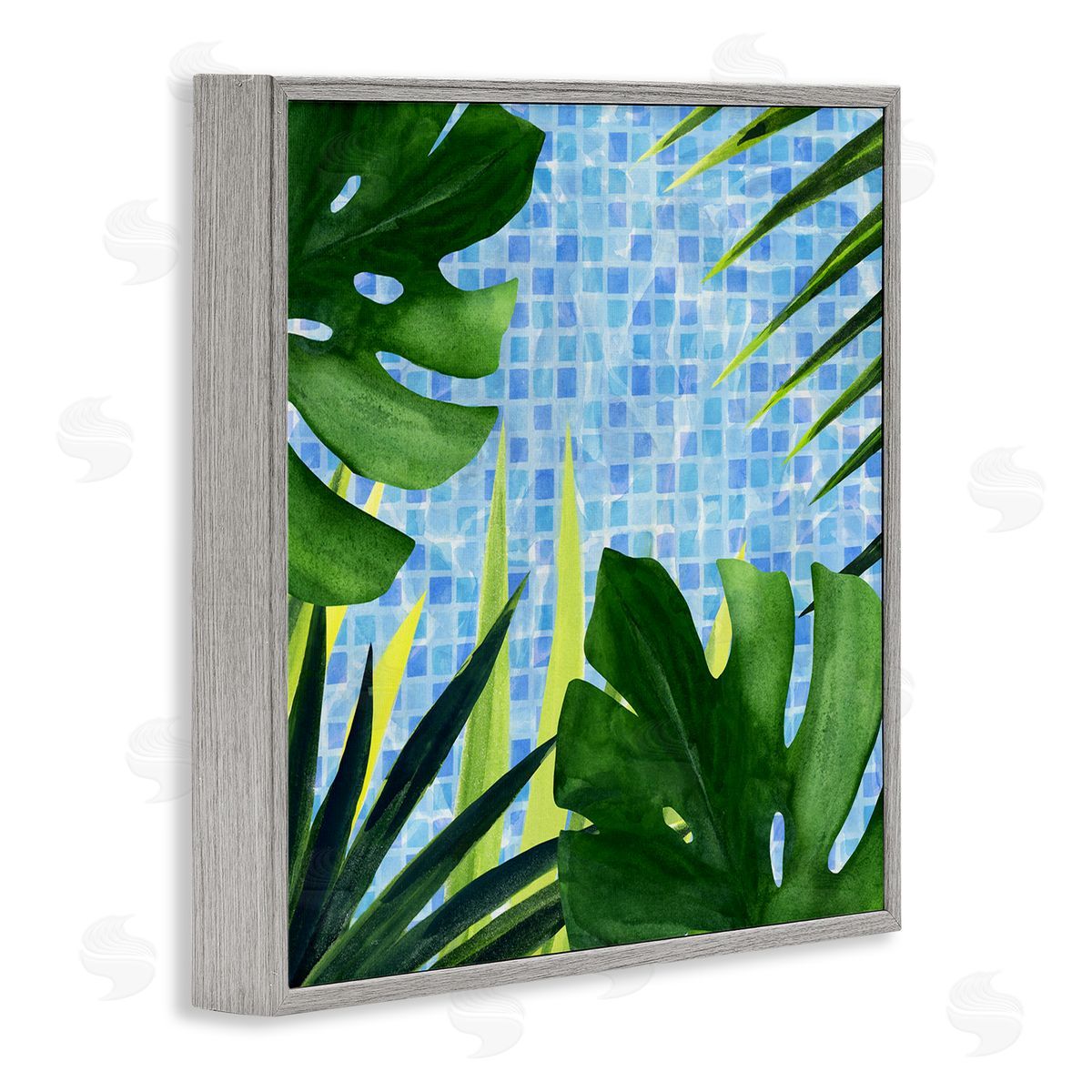 Tropical Poolside Plant Fronds Grey Frame Print Wall Art, Home Decor by Annie Warren
