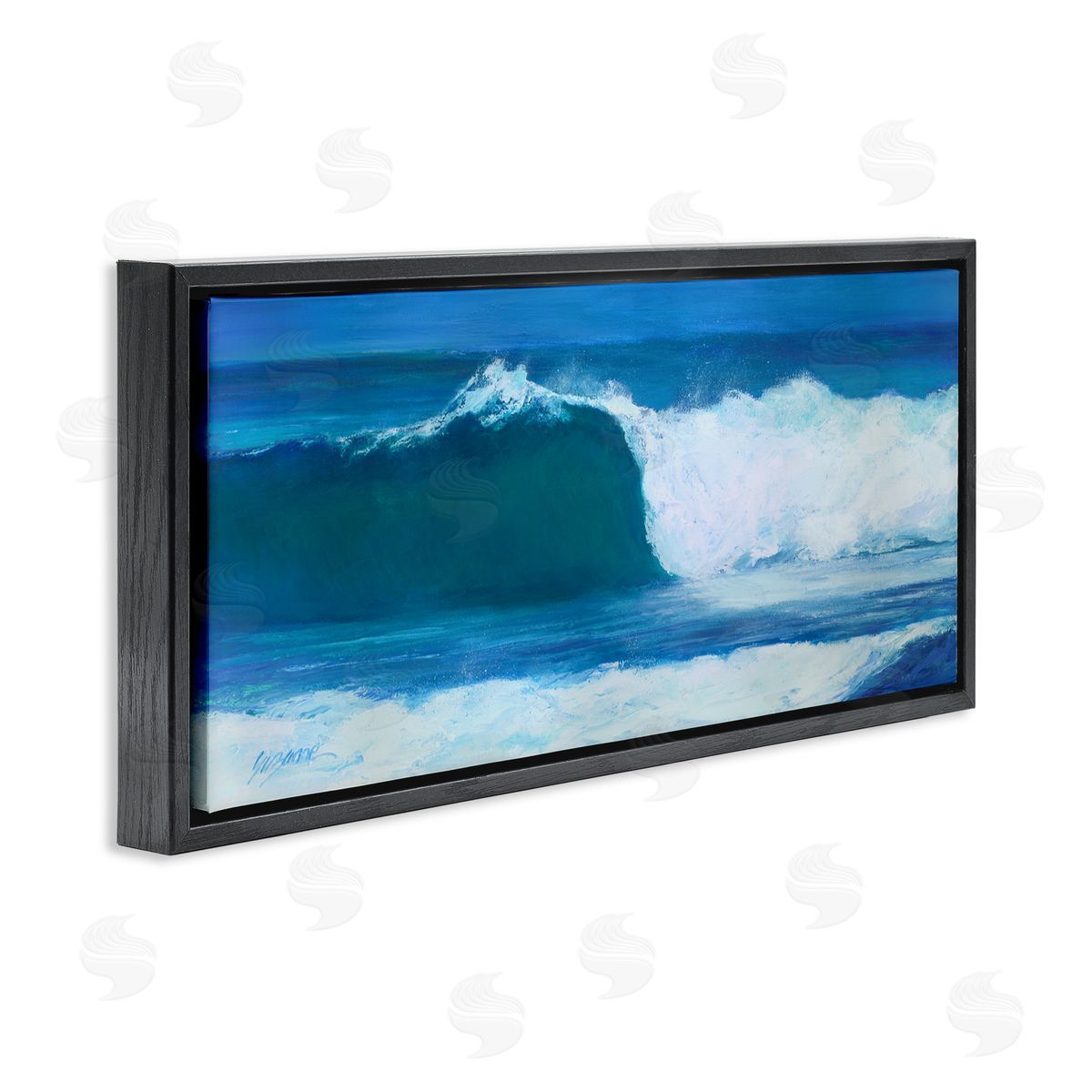 White Crested Beach Wave Black Floating Frame Canvas Wall Art, Home Decor by Suzanne Wilkins
