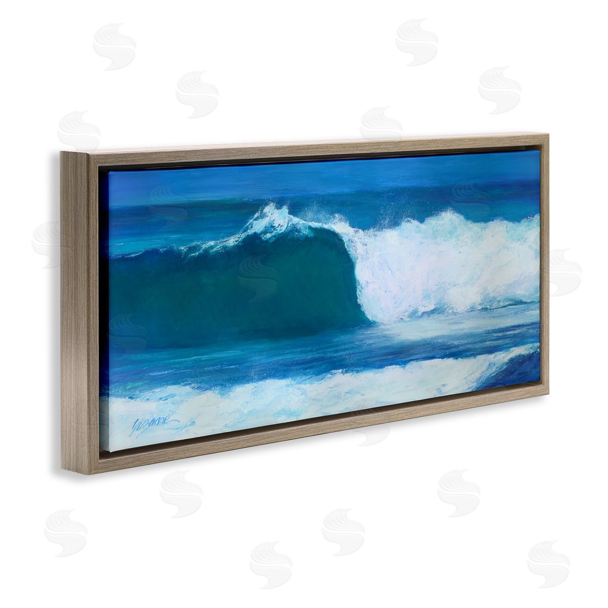 White Crested Beach Wave Brown Floating Frame Canvas Wall Art, Home Decor by Suzanne Wilkins