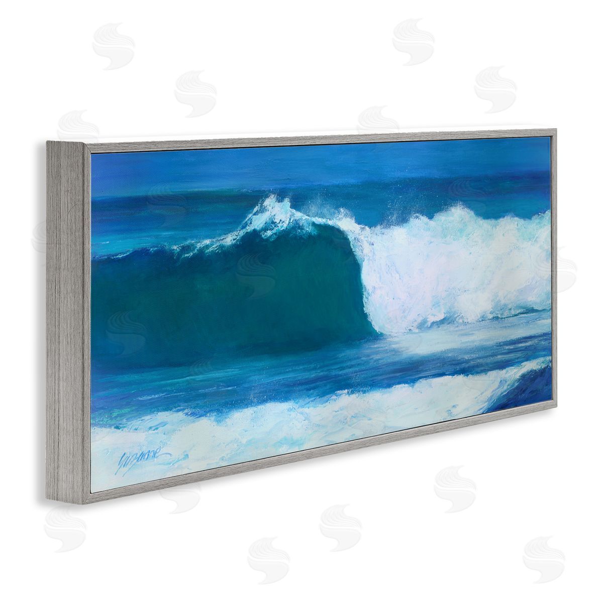 White Crested Beach Wave Grey Frame Print Wall Art, Home Decor by Suzanne Wilkins