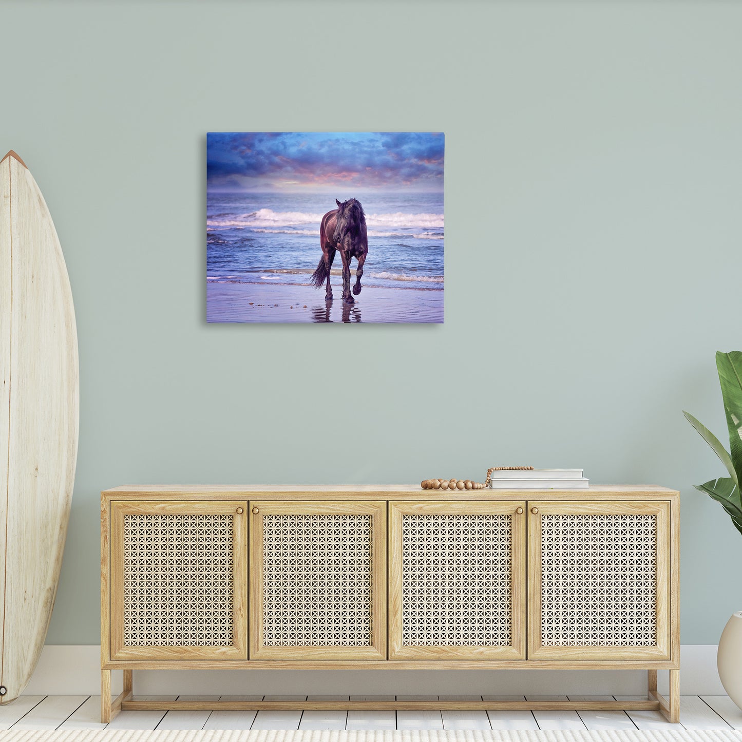 Wild Horse on Beach Canvas Wall Art in Room, Home Decor by PHBurchett
