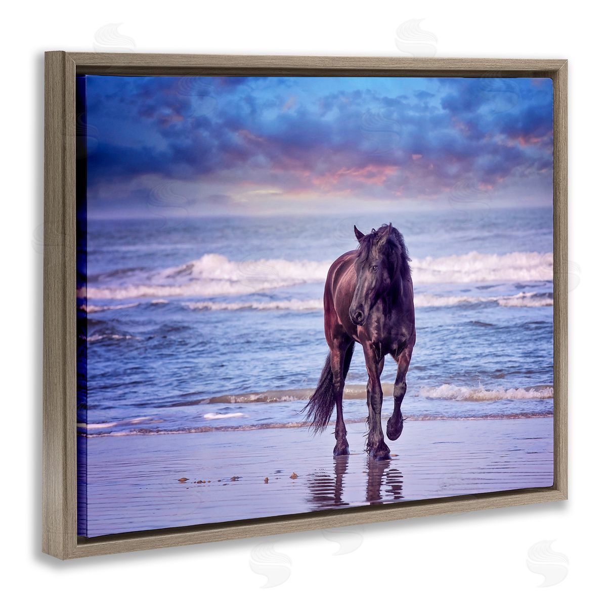 Wild Horse on Beach Brown Floating Frame Canvas Wall Art, Home Decor by PHBurchett