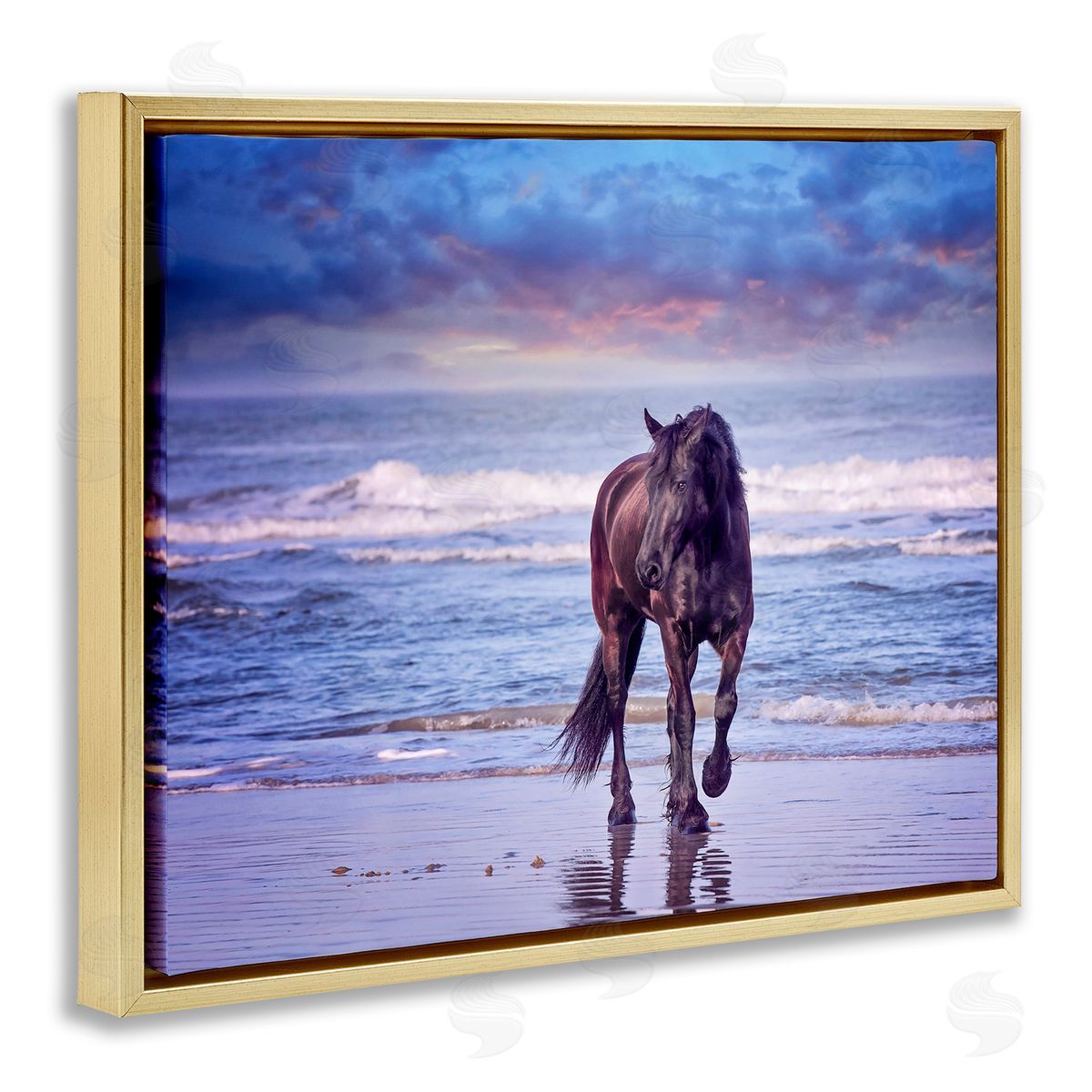 Wild Horse on Beach Gold Floating Frame Canvas Wall Art, Home Decor by PHBurchett