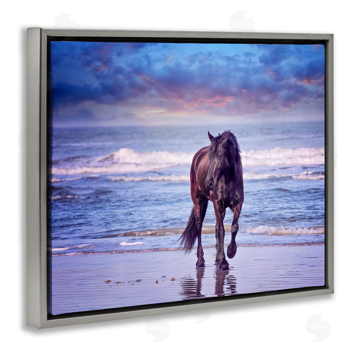 Wild Horse on Beach Grey Floating Frame Canvas Wall Art, Home Decor by PHBurchett