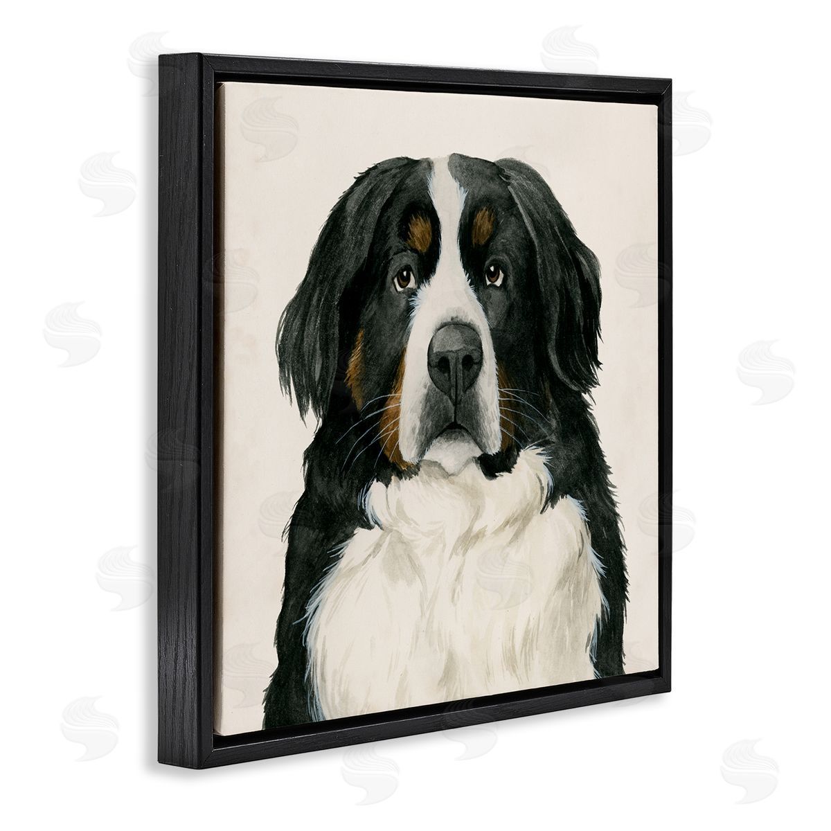 Bernese Mountain Dog Portrait Black Floating Frame Canvas Wall Art, Home Decor by Grace Popp