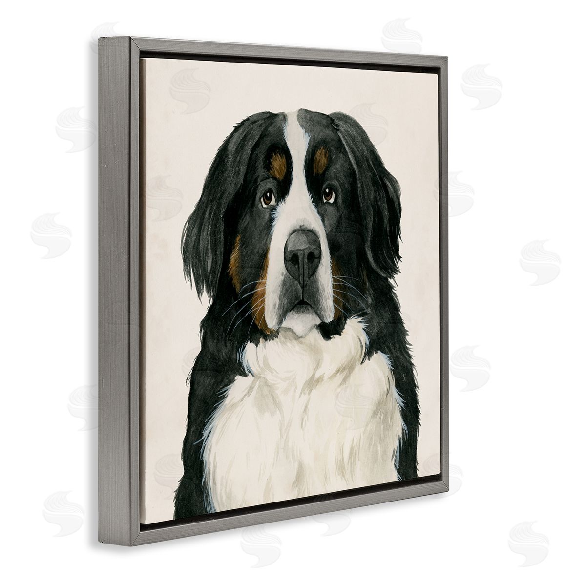 Bernese Mountain Dog Portrait Grey Floating Frame Canvas Wall Art, Home Decor by Grace Popp