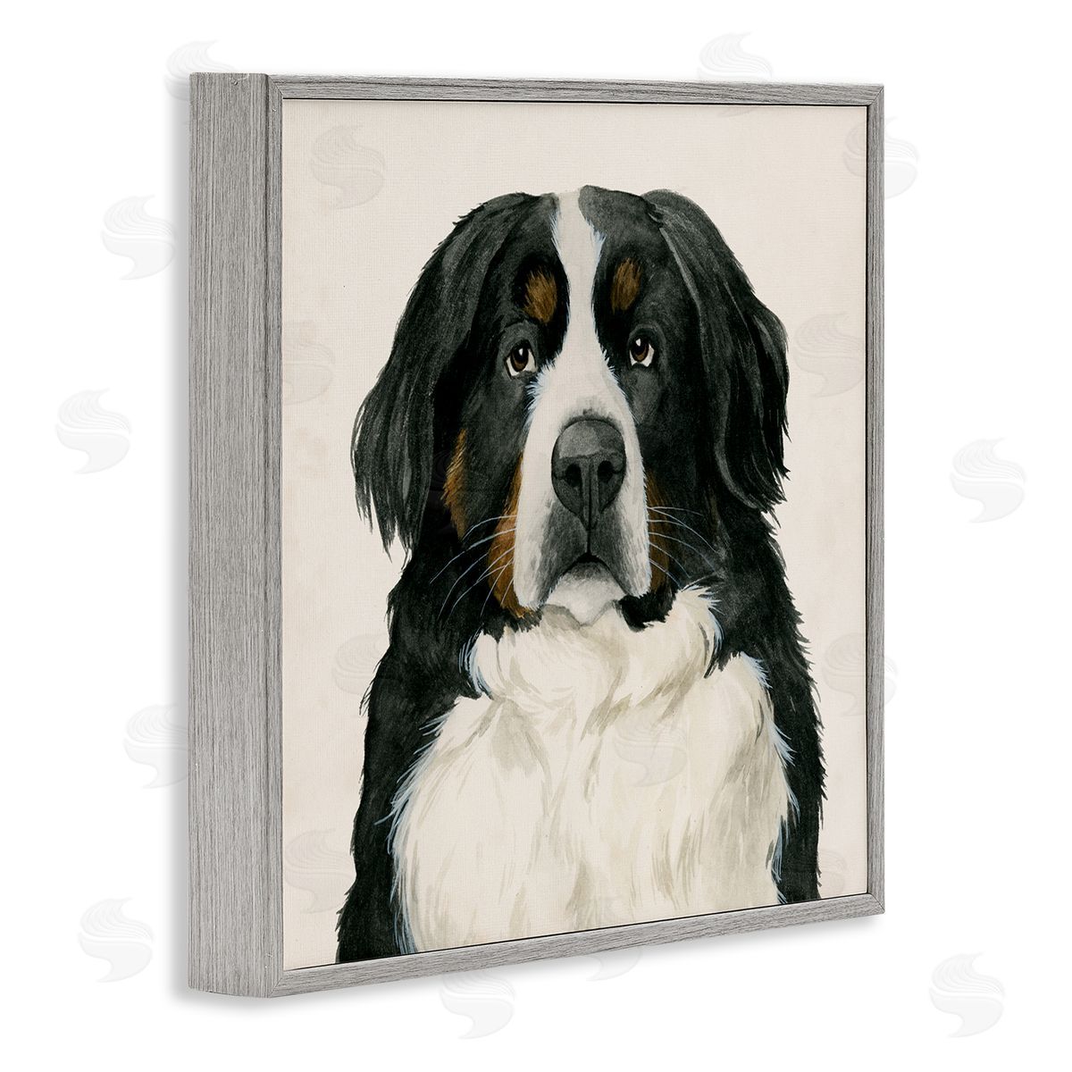 Bernese Mountain Dog Portrait Grey Frame Print Wall Art, Home Decor by Grace Popp