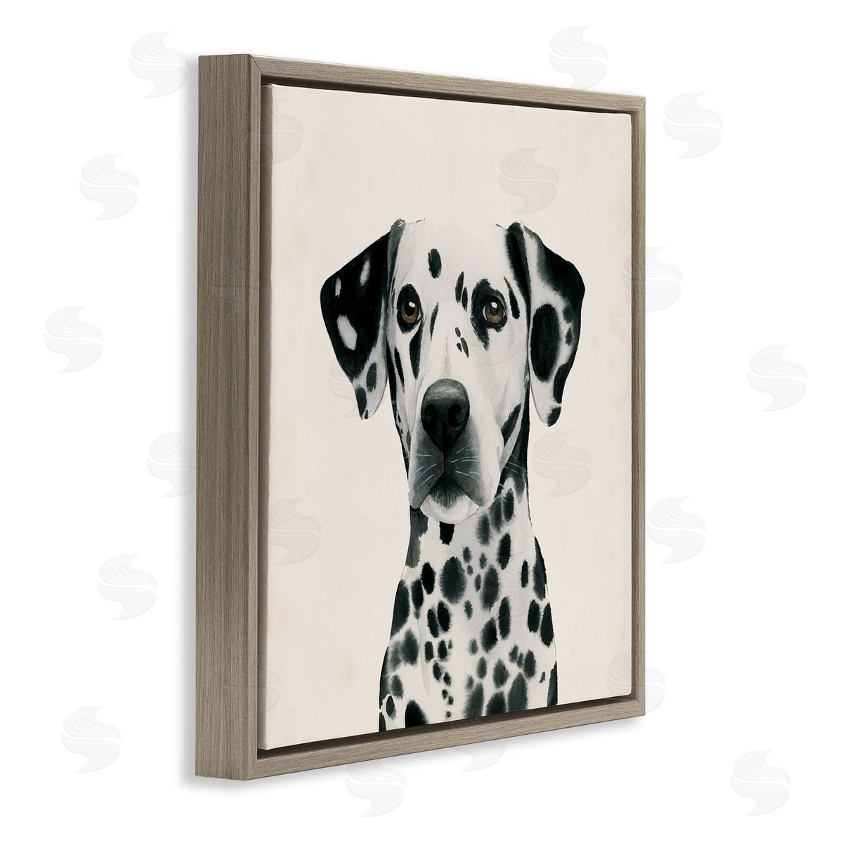 Traditional Dalmatian Portrait Brown Floating Frame Canvas Wall Art, Home Decor by Grace Popp