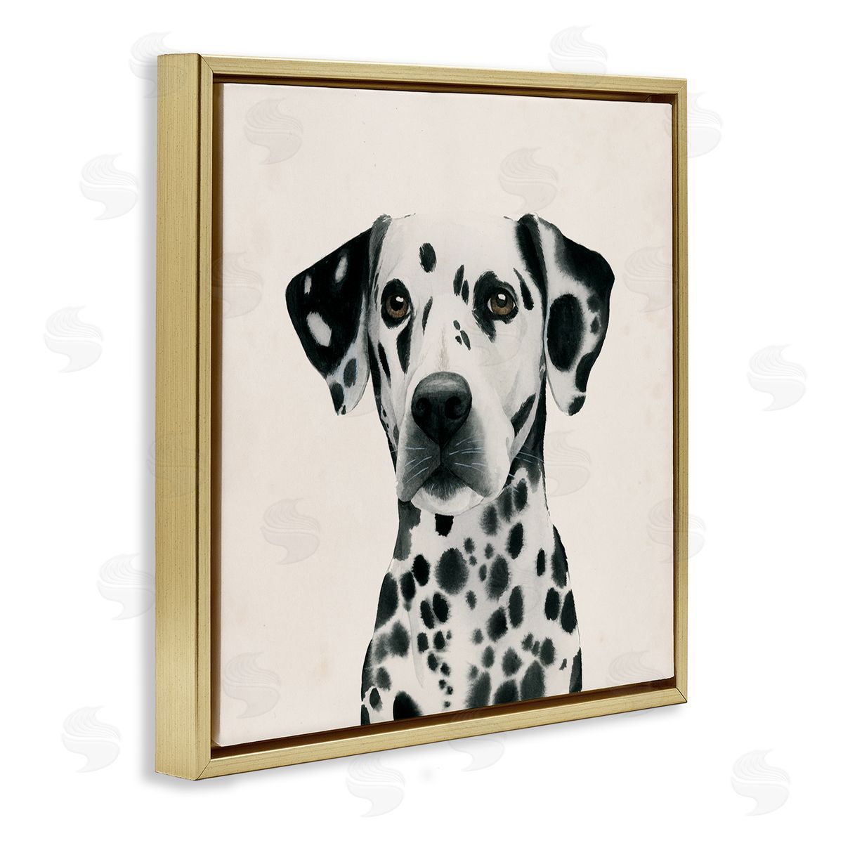 Traditional Dalmatian Portrait Gold Floating Frame Canvas Wall Art, Home Decor by Grace Popp