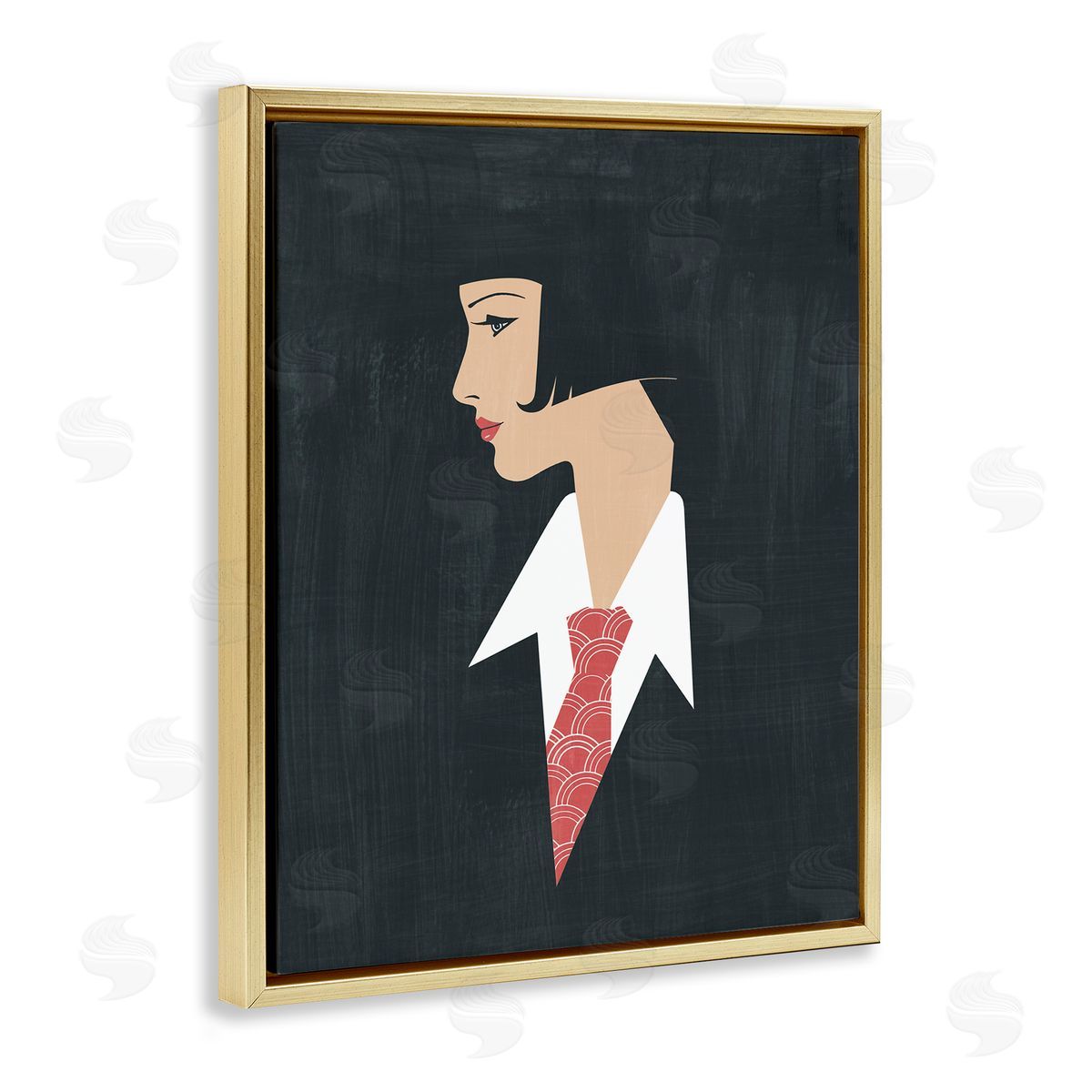 Female in Suit Portrait Gold Floating Frame Canvas Wall Art, Home Decor by Grace Popp