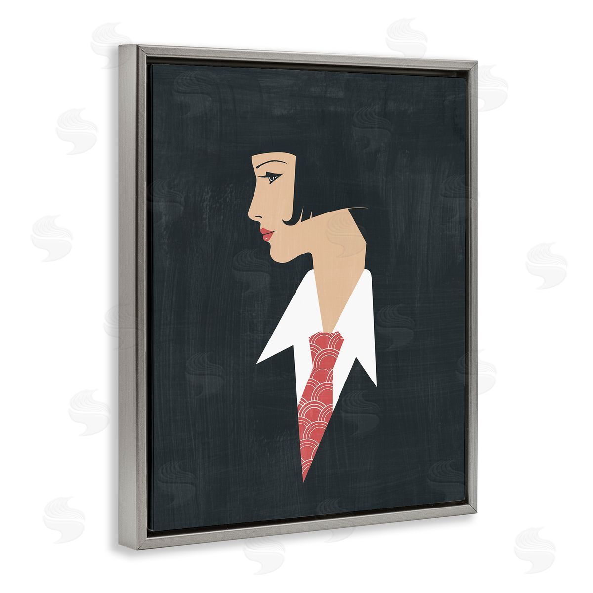 Female in Suit Portrait Grey Floating Frame Canvas Wall Art, Home Decor by Grace Popp