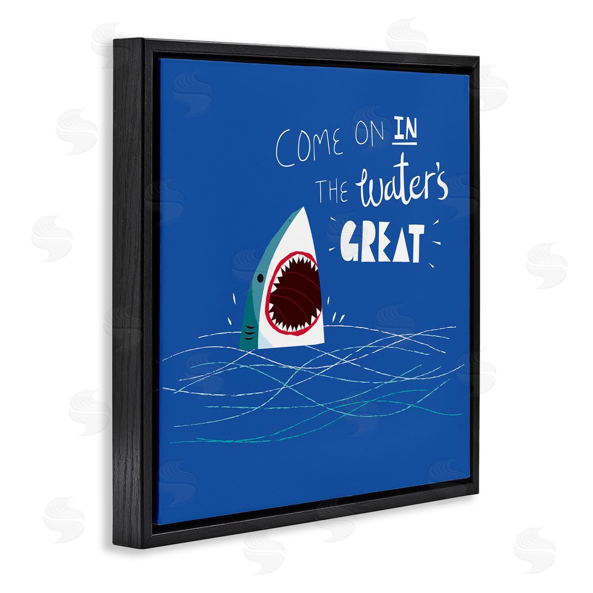The Waters Great Funny Shark Black Floating Frame Canvas Wall Art, Home Decor by Michael Buxton