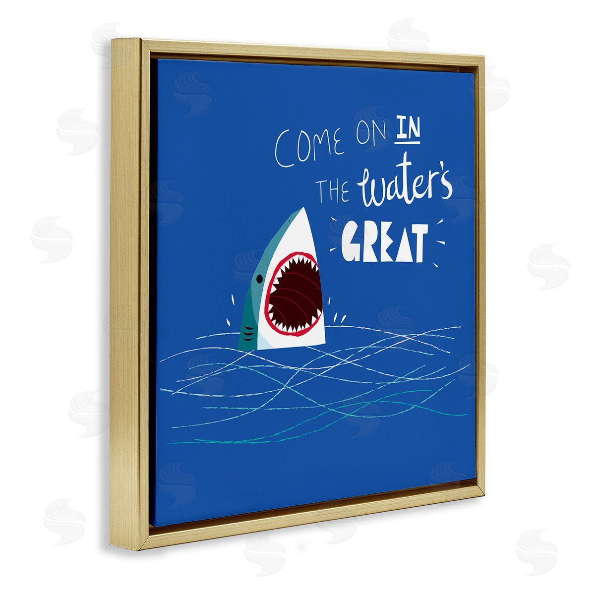 The Waters Great Funny Shark Gold Floating Frame Canvas Wall Art, Home Decor by Michael Buxton
