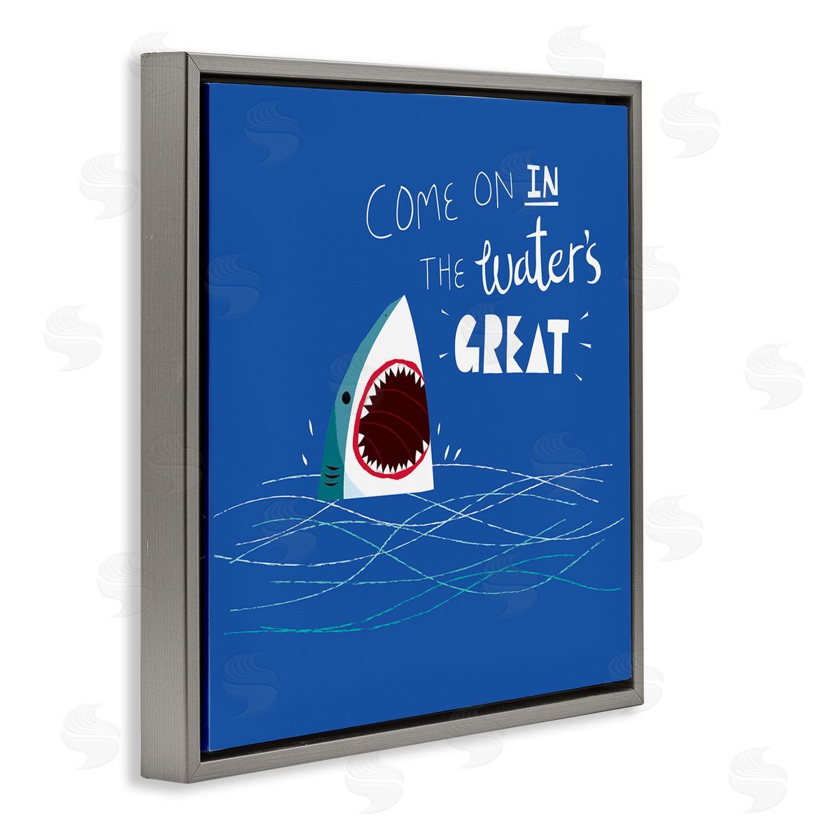 The Waters Great Funny Shark Grey Floating Frame Canvas Wall Art, Home Decor by Michael Buxton