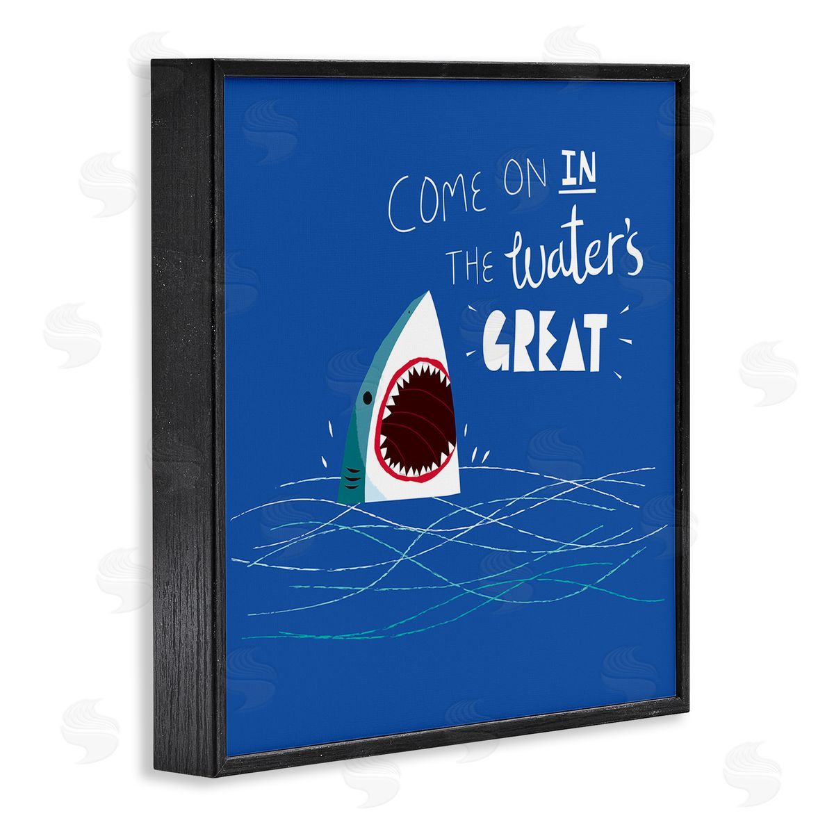 The Waters Great Funny Shark Black Frame Print Wall Art, Home Decor by Michael Buxton