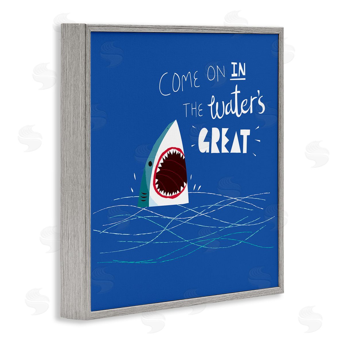 The Waters Great Funny Shark Grey Frame Print Wall Art, Home Decor by Michael Buxton