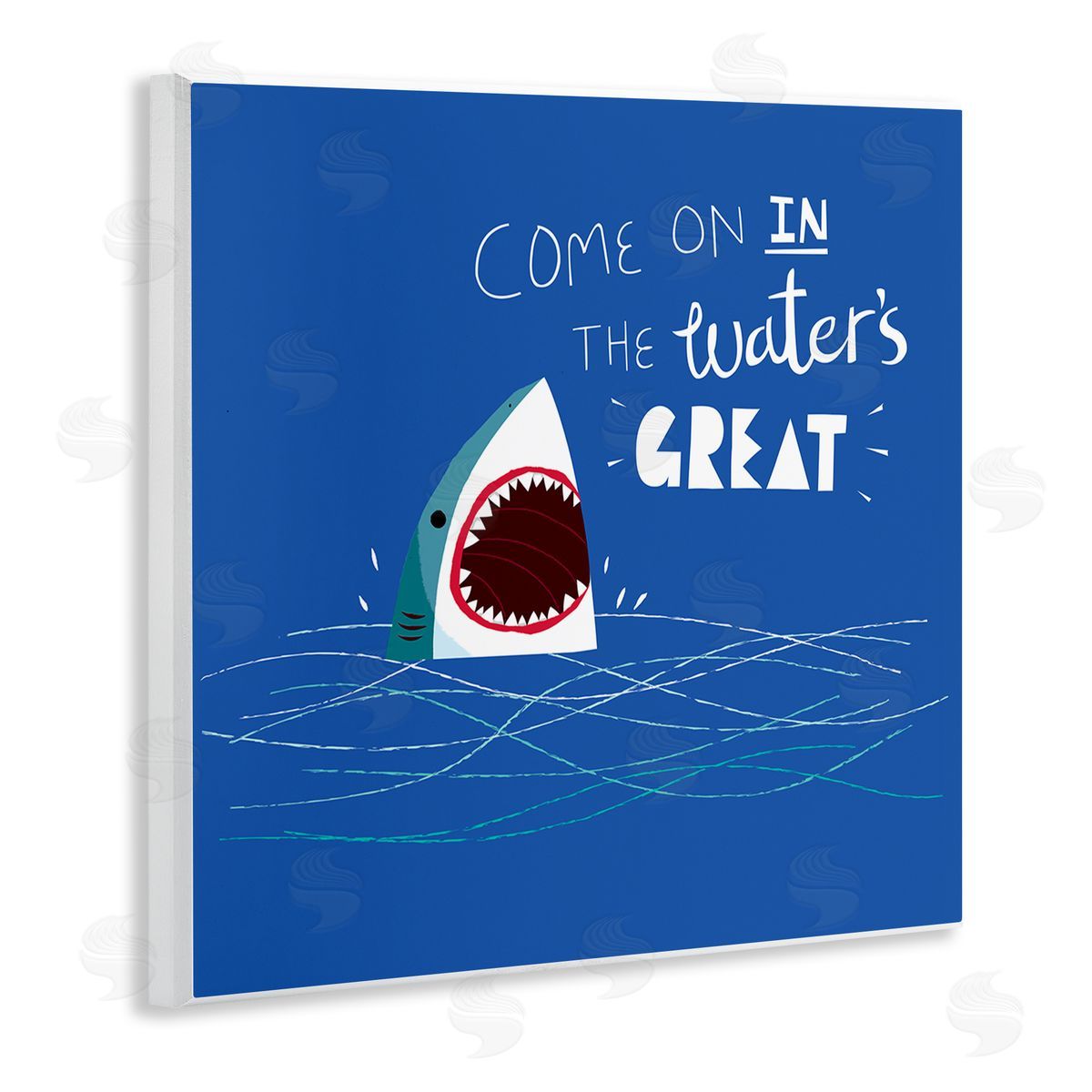 The Waters Great Funny Shark Wood Plaque Wall Art, Home Decor by Michael Buxton