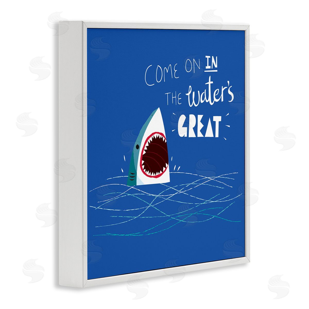 The Waters Great Funny Shark White Frame Print Wall Art, Home Decor by Michael Buxton