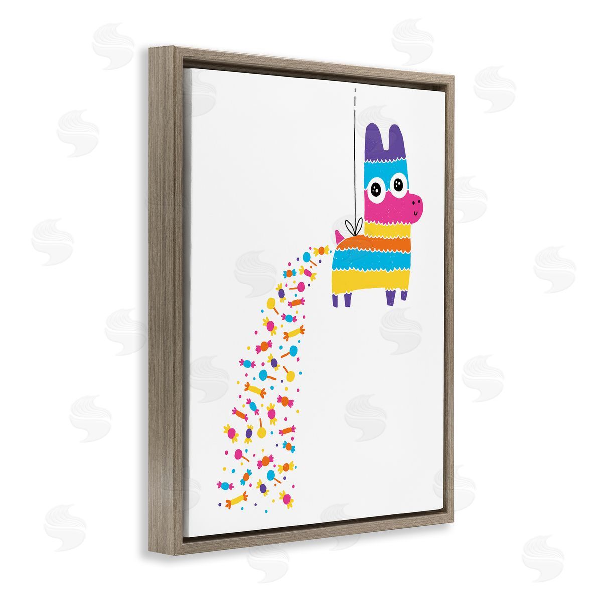 Party Pinata with Rainbow Candy Brown Floating Frame Canvas Wall Art, Home Decor by Michael Buxton