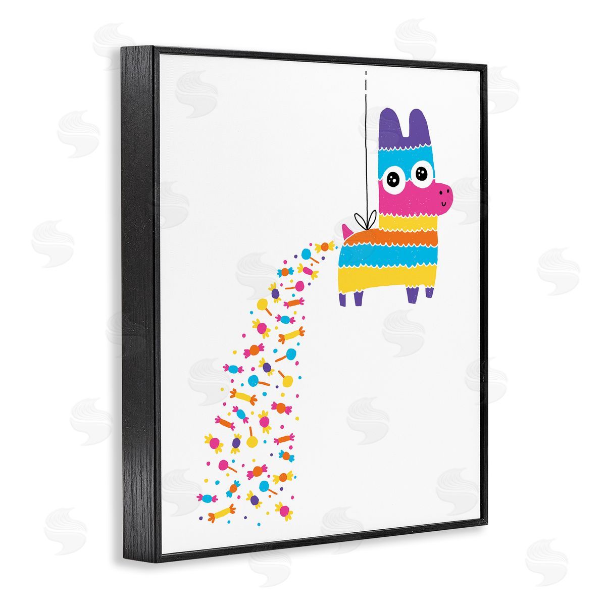 Party Pinata with Rainbow Candy Black Frame Print Wall Art, Home Decor by Michael Buxton