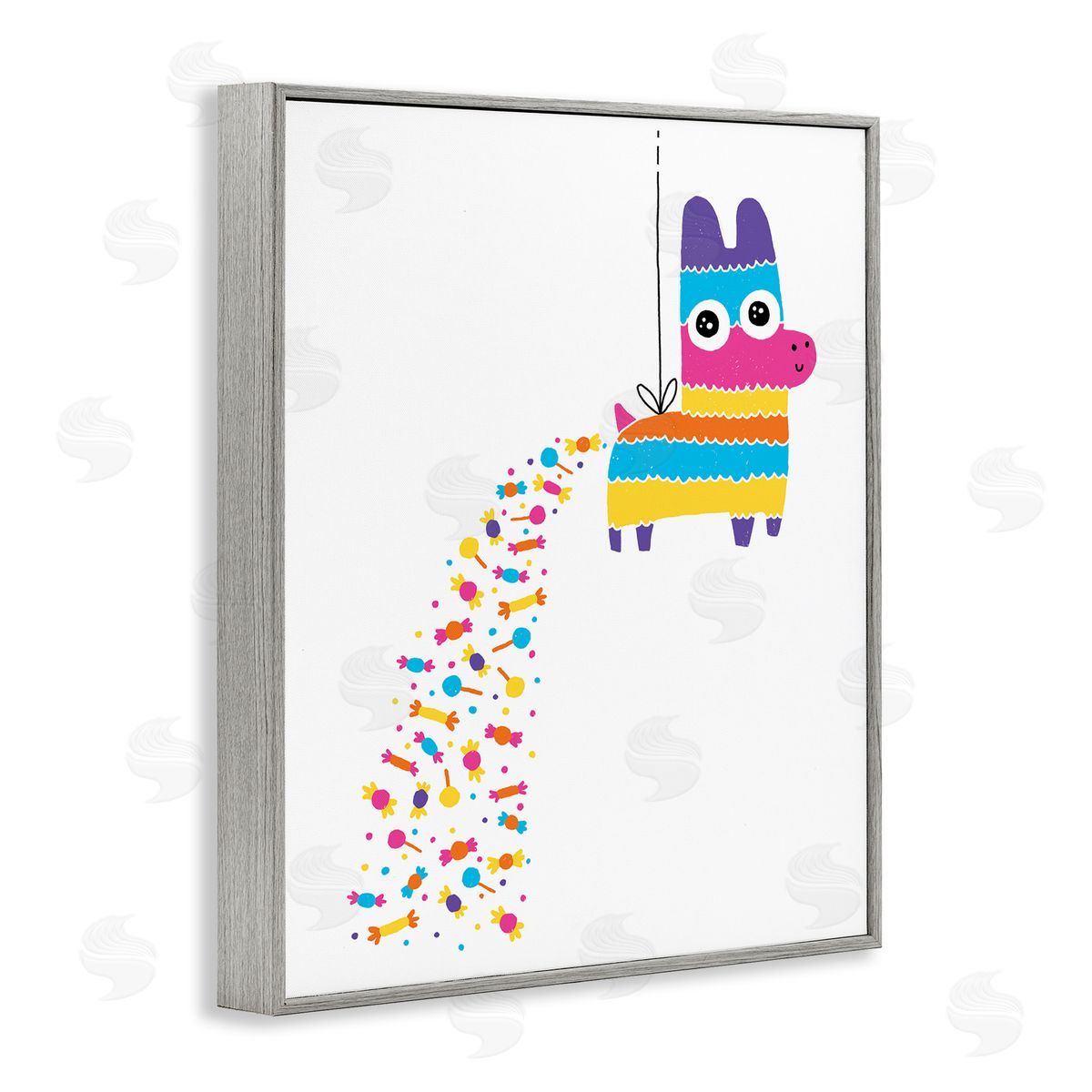 Party Pinata with Rainbow Candy Grey Frame Print Wall Art, Home Decor by Michael Buxton