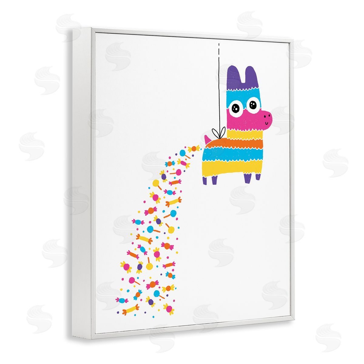Party Pinata with Rainbow Candy White Frame Print Wall Art, Home Decor by Michael Buxton