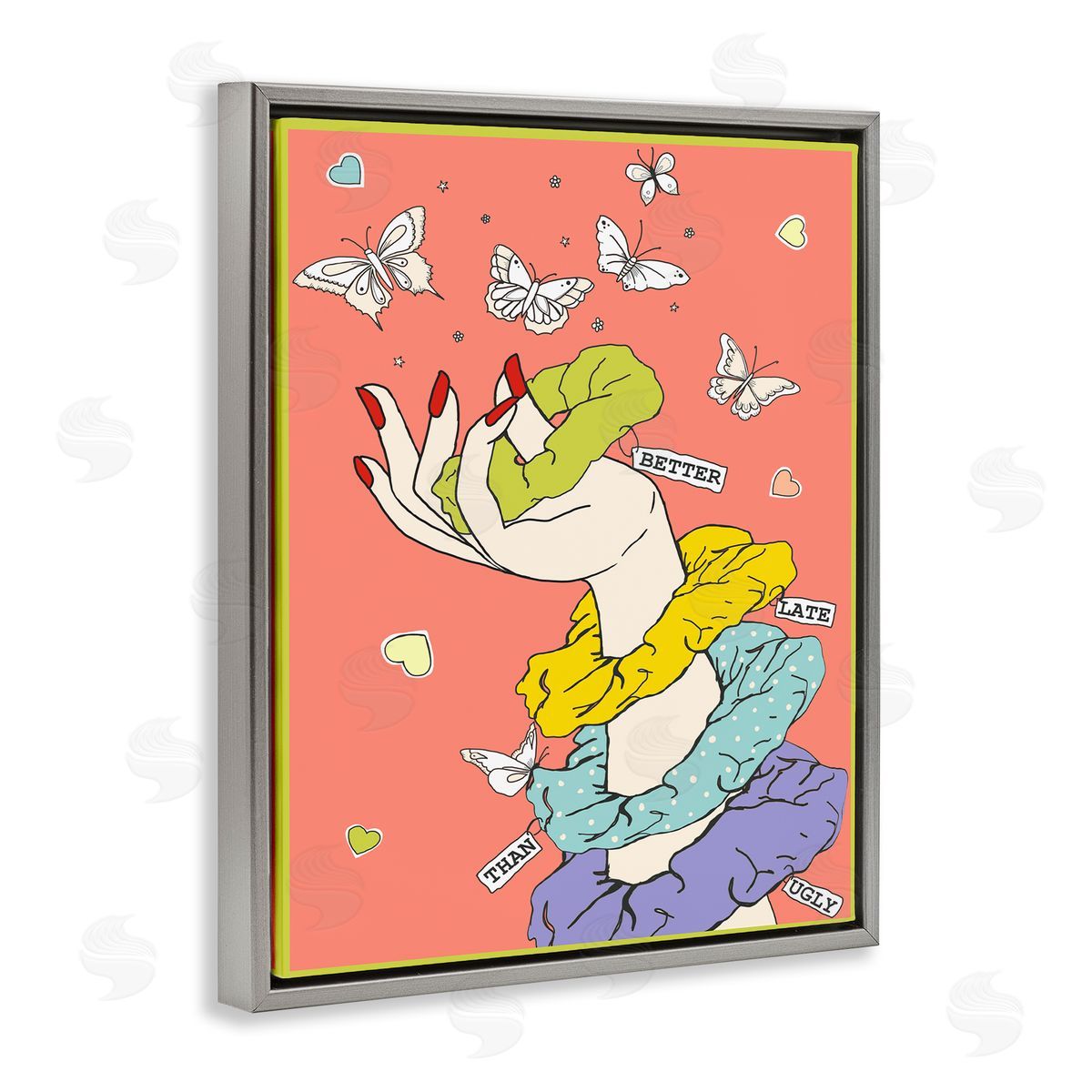 Better Late Than Ugly Funny Grey Floating Frame Canvas Wall Art, Home Decor by Sangita Bachelet