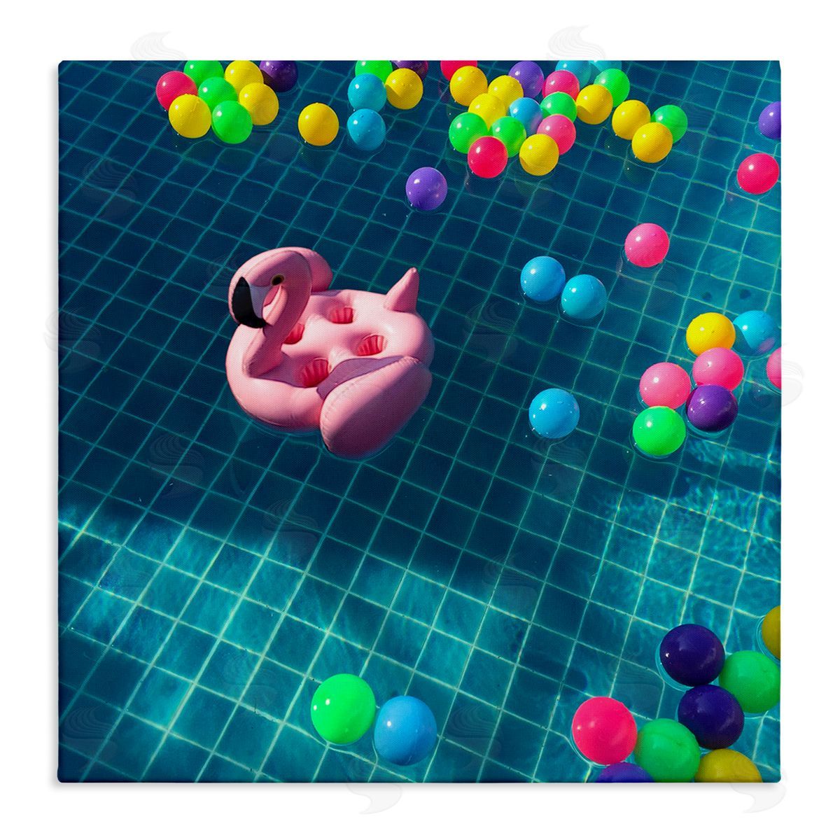 Poolside Pink Flamingo Floatie Canvas Wall Art, Home Decor by Ziwei Li