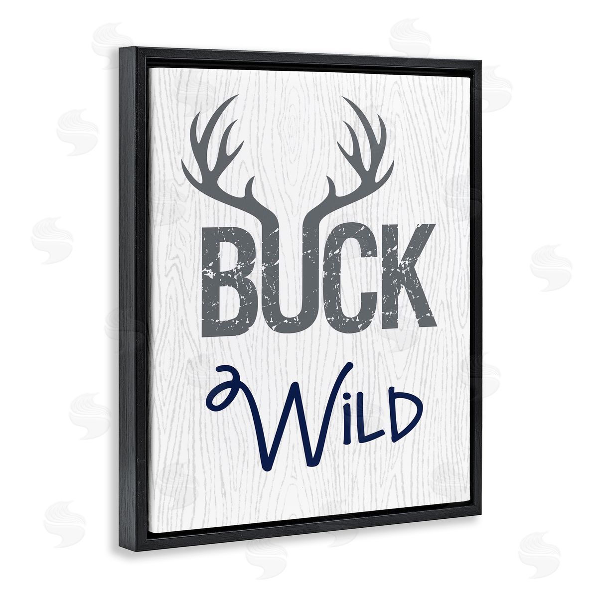 Buck Wild Phrase with Antlers Black Floating Frame Canvas Wall Art, Home Decor by Ashley Calhoun
