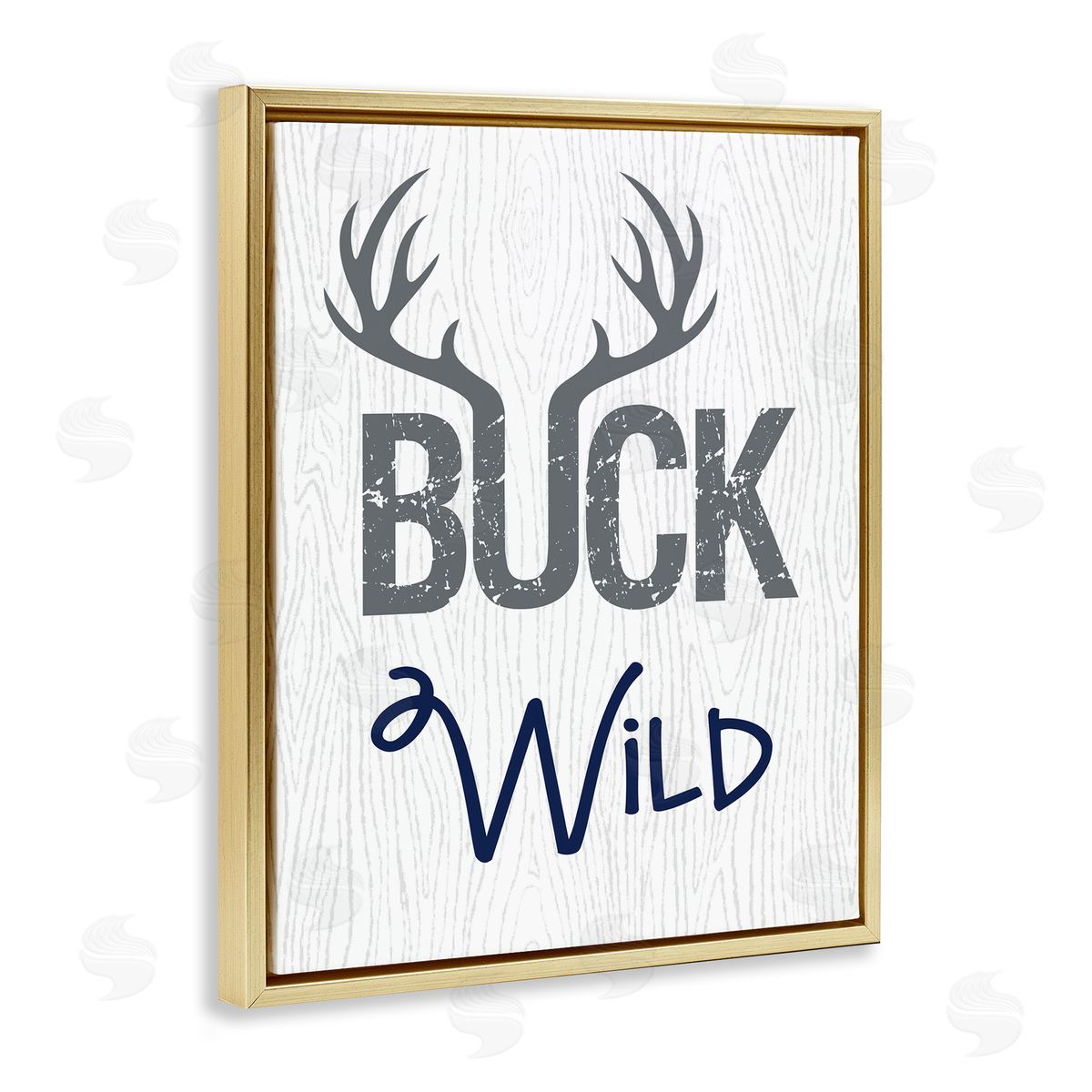 Buck Wild Phrase with Antlers Gold Floating Frame Canvas Wall Art, Home Decor by Ashley Calhoun