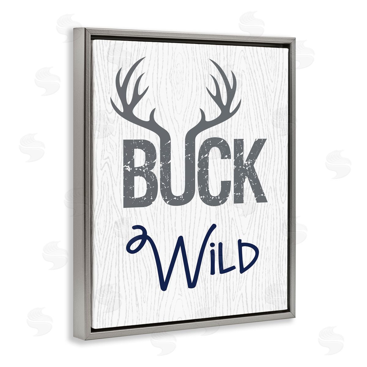 Buck Wild Phrase with Antlers Grey Floating Frame Canvas Wall Art, Home Decor by Ashley Calhoun