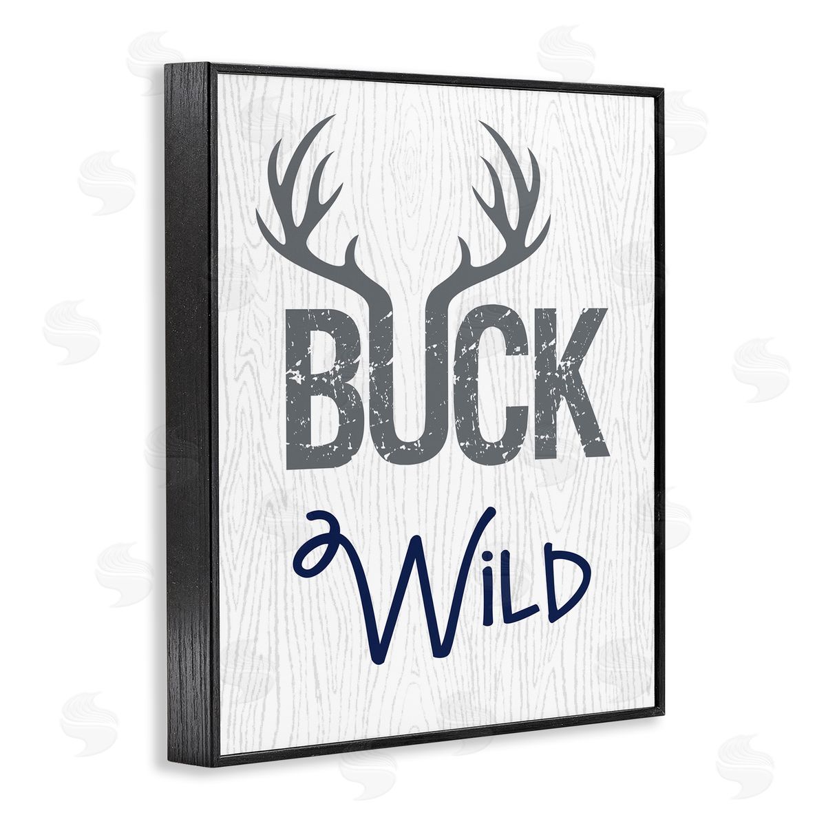 Buck Wild Phrase with Antlers Black Frame Print Wall Art, Home Decor by Ashley Calhoun
