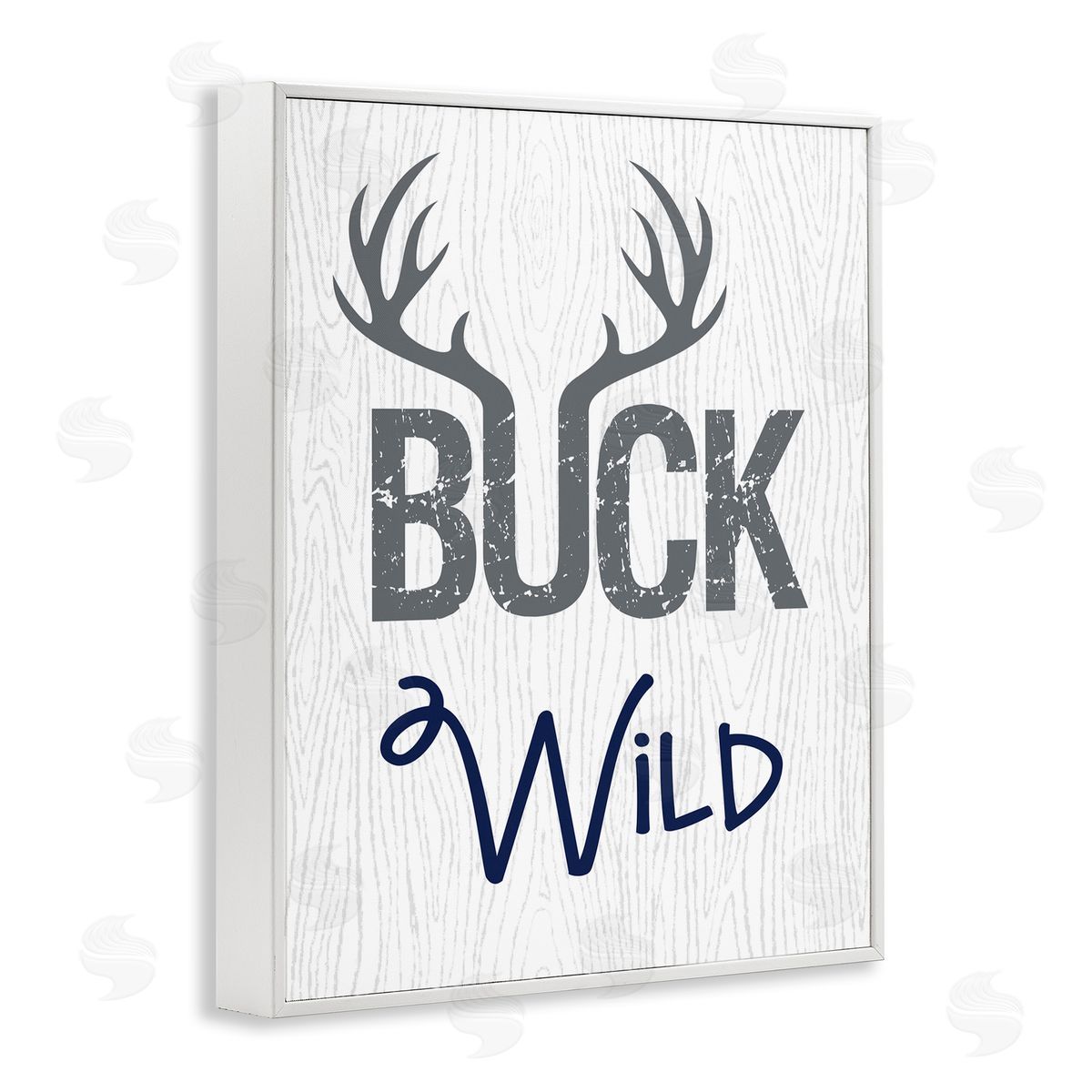Buck Wild Phrase with Antlers White Frame Print Wall Art, Home Decor by Ashley Calhoun
