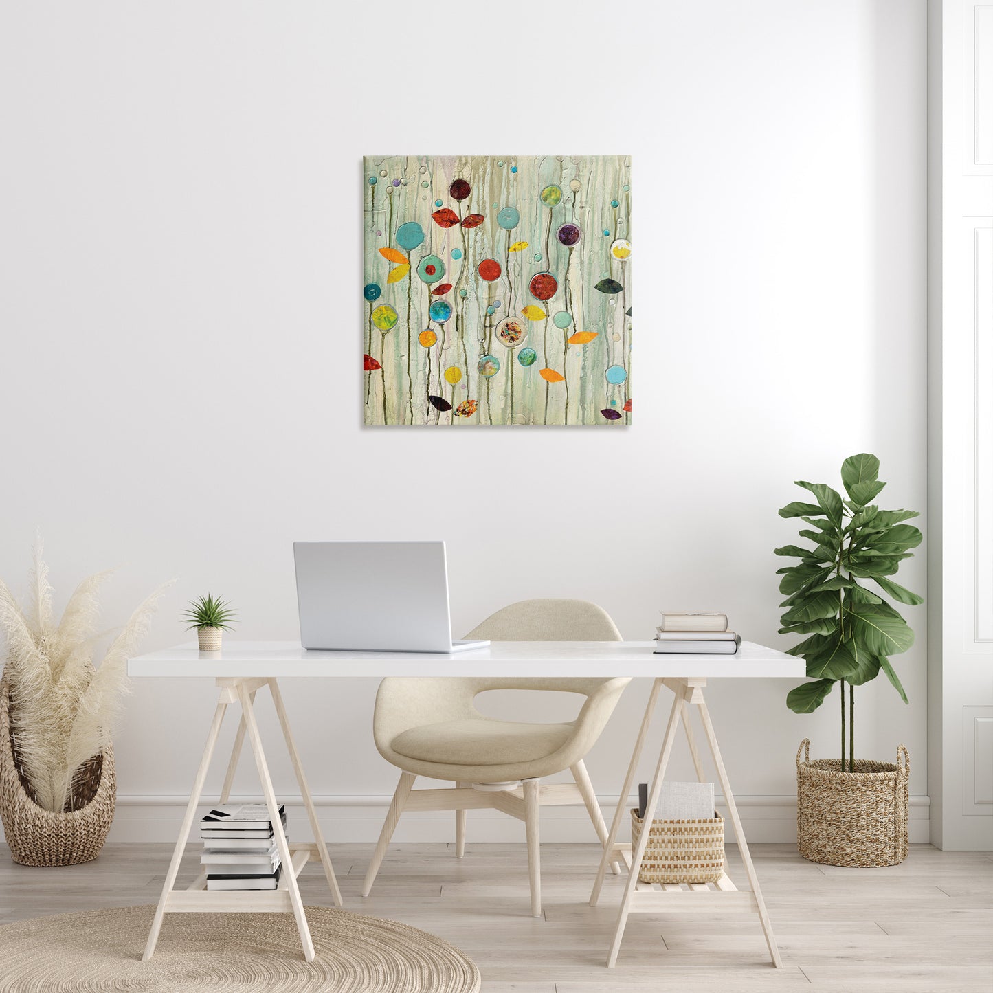 Abstract Whimsical Floral Scene Canvas Wall Art in Room, Home Decor by Classic Collection