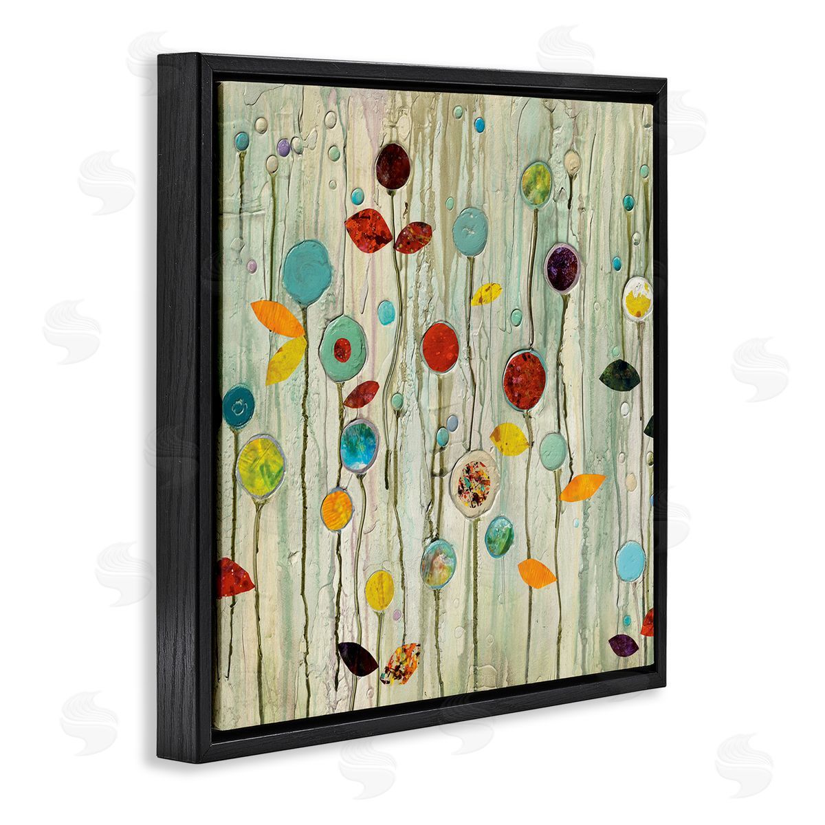 Abstract Whimsical Floral Scene Black Floating Frame Canvas Wall Art, Home Decor by Classic Collection