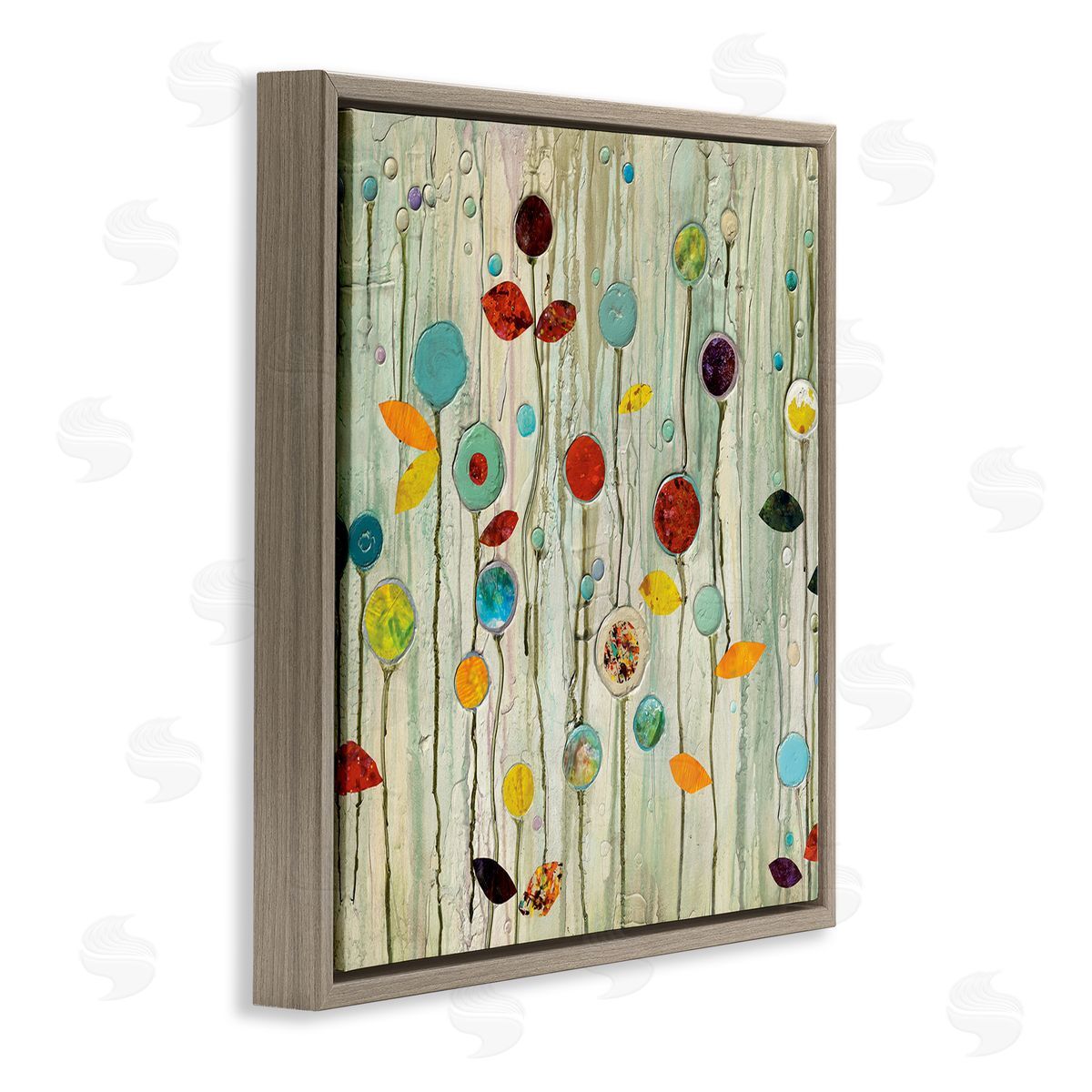 Abstract Whimsical Floral Scene Brown Floating Frame Canvas Wall Art, Home Decor by Classic Collection