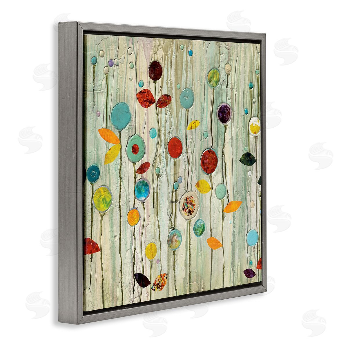 Abstract Whimsical Floral Scene Grey Floating Frame Canvas Wall Art, Home Decor by Classic Collection