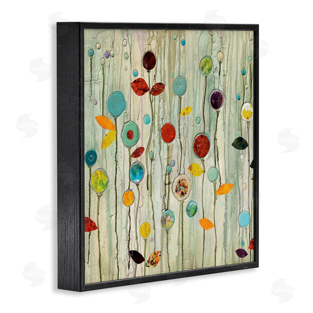 Abstract Whimsical Floral Scene Black Frame Print Wall Art, Home Decor by Classic Collection