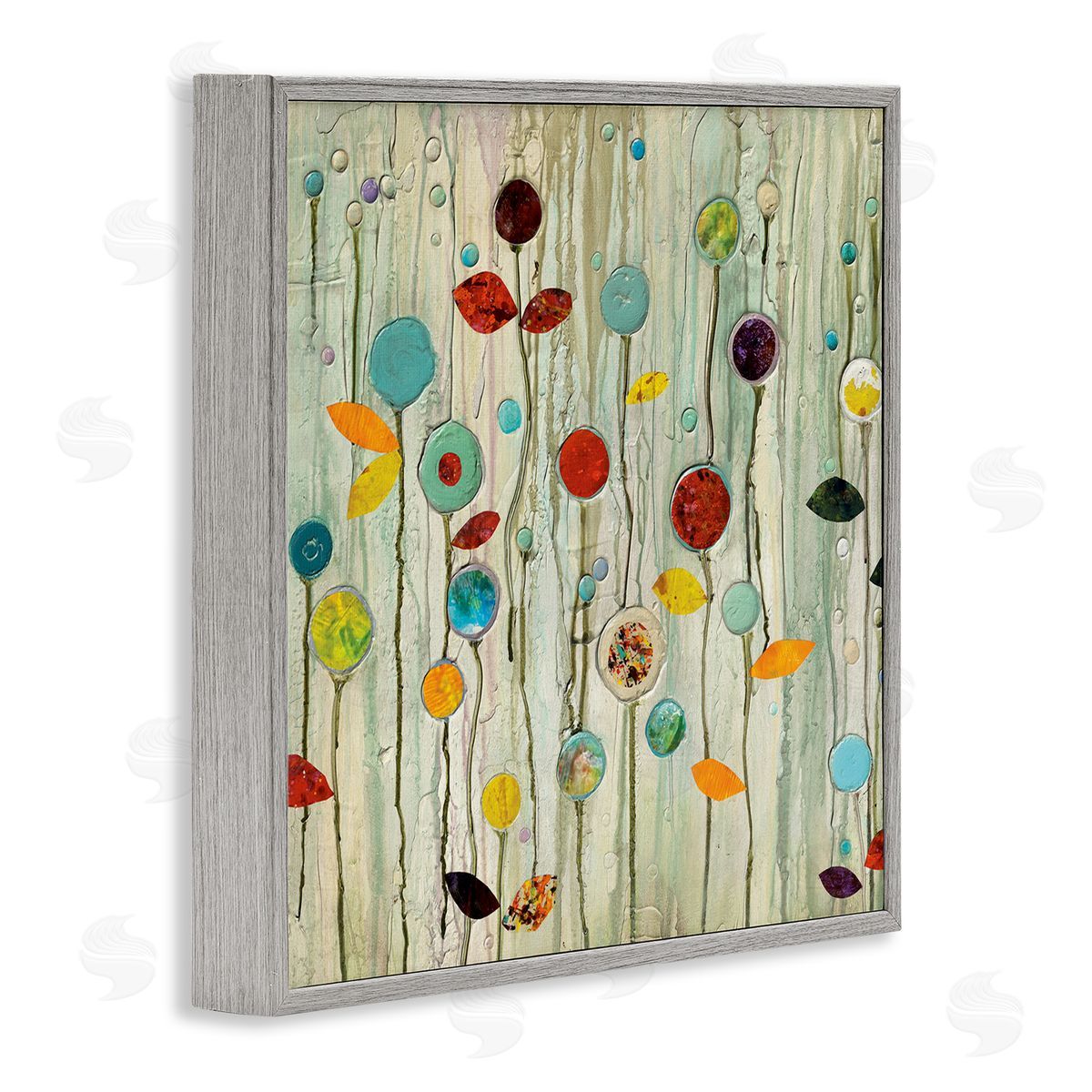 Abstract Whimsical Floral Scene Grey Frame Print Wall Art, Home Decor by Classic Collection