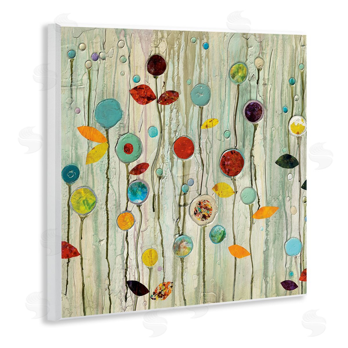 Abstract Whimsical Floral Scene Wood Plaque Wall Art, Home Decor by Classic Collection