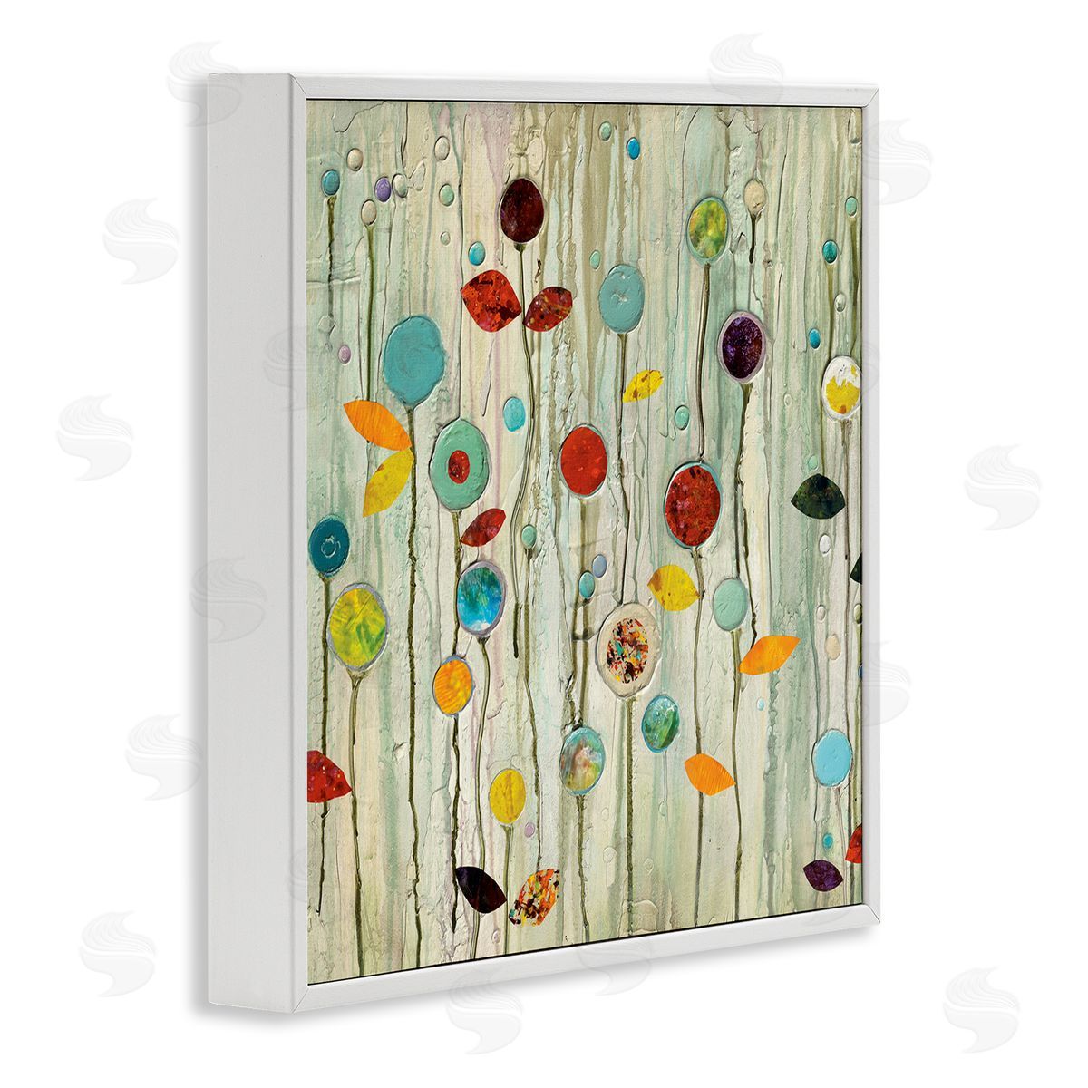 Abstract Whimsical Floral Scene White Frame Print Wall Art, Home Decor by Classic Collection