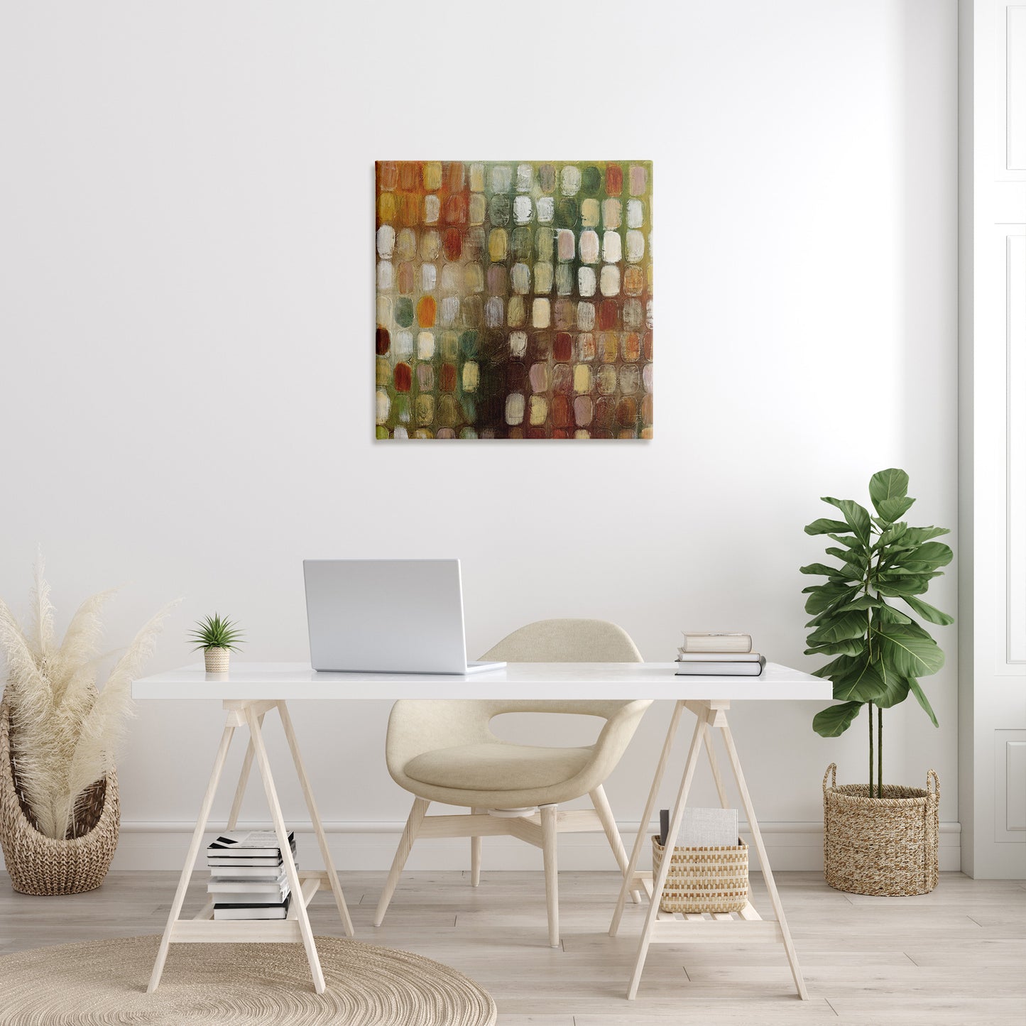 Earth Tone Oval Abstraction Canvas Wall Art in Room, Home Decor by Classic Collection