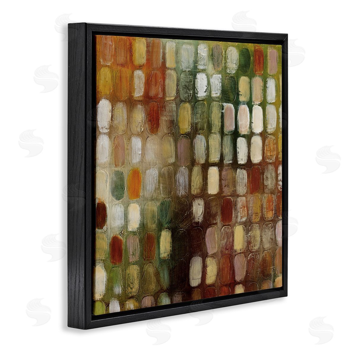 Earth Tone Oval Abstraction Black Floating Frame Canvas Wall Art, Home Decor by Classic Collection