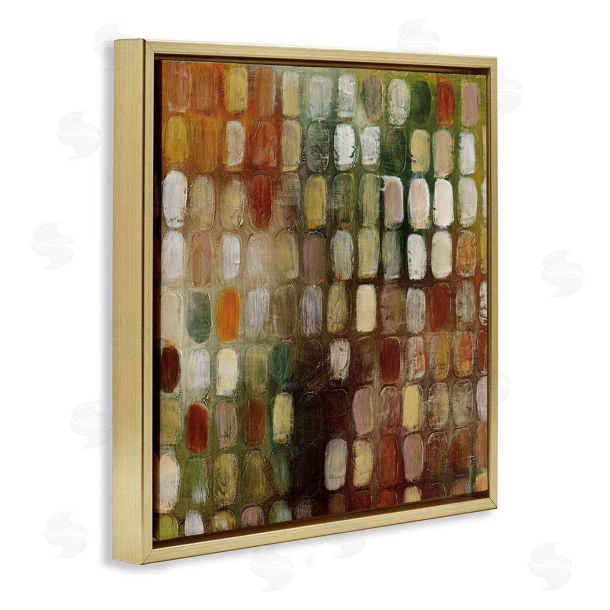 Earth Tone Oval Abstraction Gold Floating Frame Canvas Wall Art, Home Decor by Classic Collection
