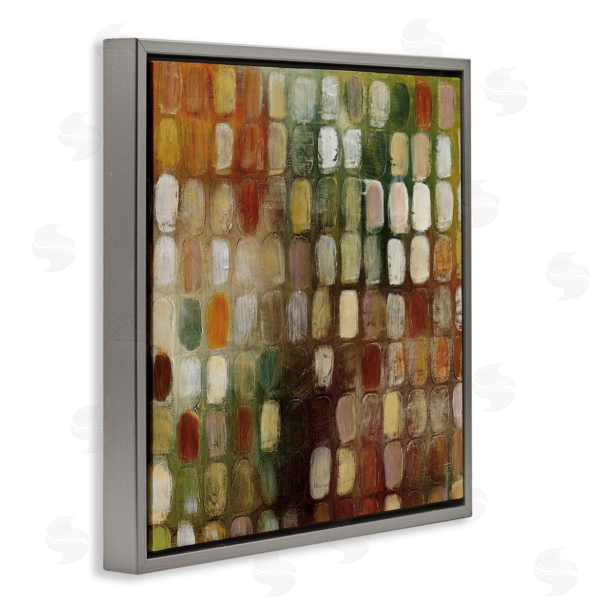 Earth Tone Oval Abstraction Grey Floating Frame Canvas Wall Art, Home Decor by Classic Collection