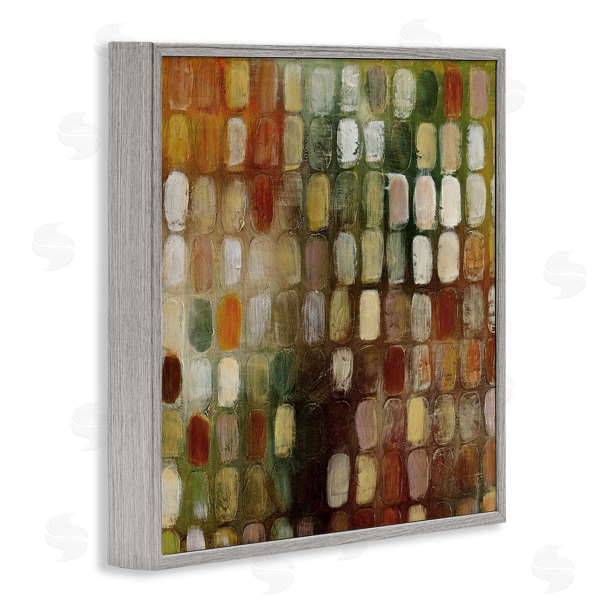 Earth Tone Oval Abstraction Grey Frame Print Wall Art, Home Decor by Classic Collection