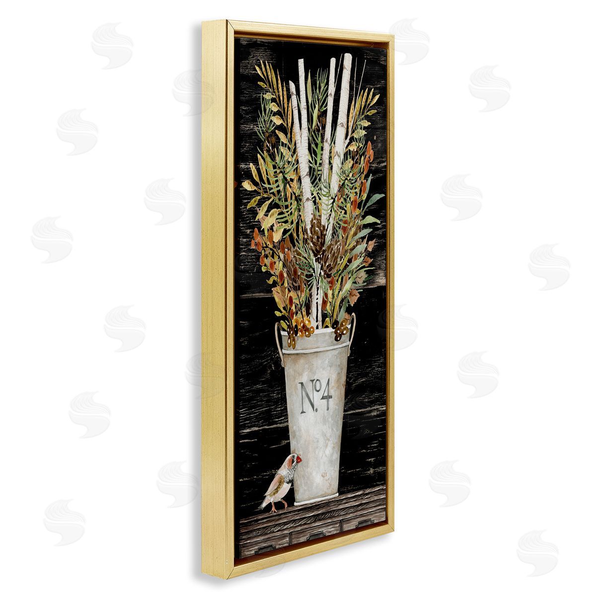 Rustic Forest Greenery Bouquet Gold Floating Frame Canvas Wall Art, Home Decor by Cindy Jacobs